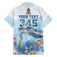 Personalized Cayman Islands 345 Family Matching Off The Shoulder Long Sleeve Dress and Hawaiian Shirt Watercolor Turtle - Wonder Print Shop