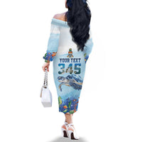 Personalized Cayman Islands 345 Family Matching Off The Shoulder Long Sleeve Dress and Hawaiian Shirt Watercolor Turtle - Wonder Print Shop