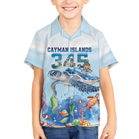 Personalized Cayman Islands 345 Family Matching Off The Shoulder Long Sleeve Dress and Hawaiian Shirt Watercolor Turtle - Wonder Print Shop