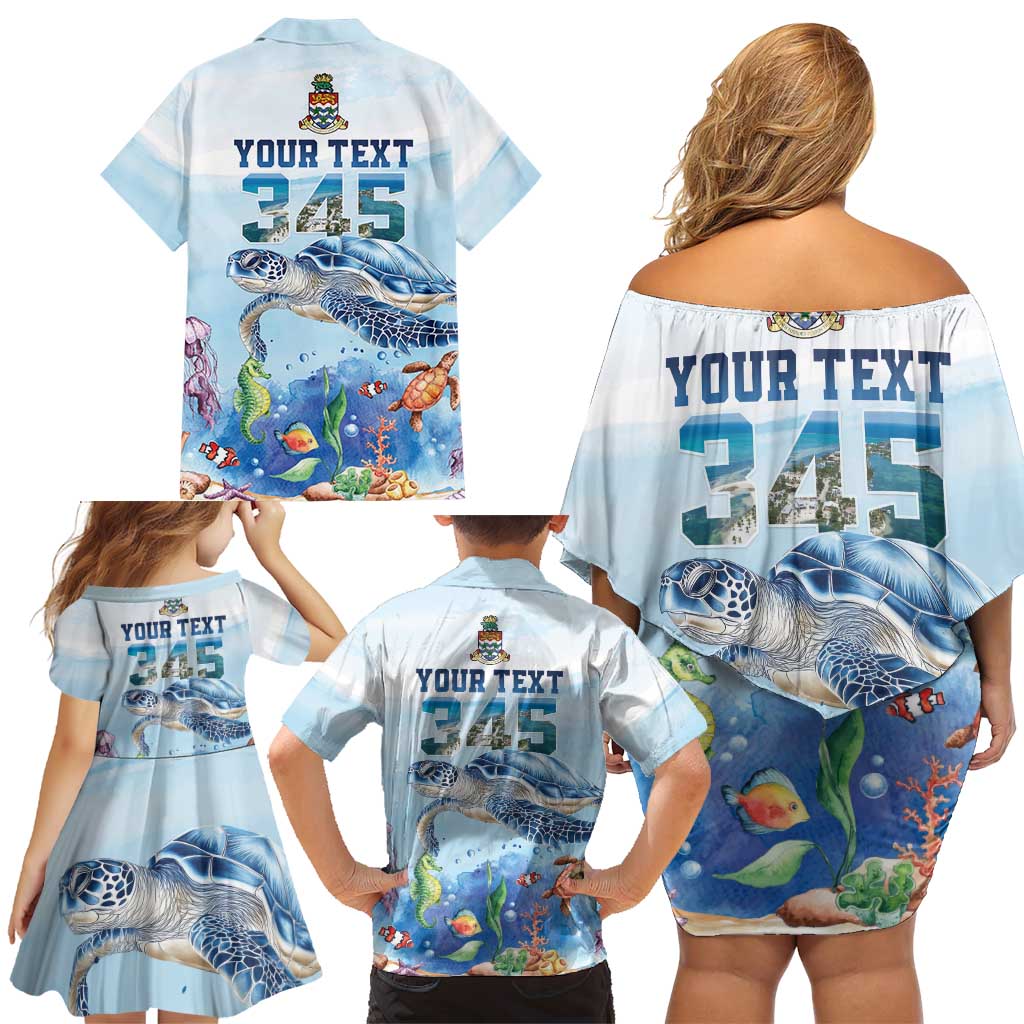 Personalized Cayman Islands 345 Family Matching Off Shoulder Short Dress and Hawaiian Shirt Watercolor Turtle - Wonder Print Shop
