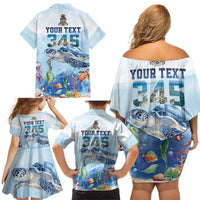 Personalized Cayman Islands 345 Family Matching Off Shoulder Short Dress and Hawaiian Shirt Watercolor Turtle - Wonder Print Shop