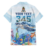 Personalized Cayman Islands 345 Family Matching Off Shoulder Short Dress and Hawaiian Shirt Watercolor Turtle - Wonder Print Shop
