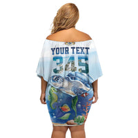 Personalized Cayman Islands 345 Family Matching Off Shoulder Short Dress and Hawaiian Shirt Watercolor Turtle - Wonder Print Shop