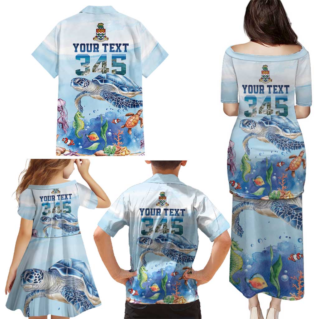 Personalized Cayman Islands 345 Family Matching Puletasi and Hawaiian Shirt Watercolor Turtle - Wonder Print Shop