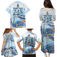 Personalized Cayman Islands 345 Family Matching Puletasi and Hawaiian Shirt Watercolor Turtle - Wonder Print Shop