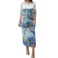 Personalized Cayman Islands 345 Family Matching Puletasi and Hawaiian Shirt Watercolor Turtle - Wonder Print Shop