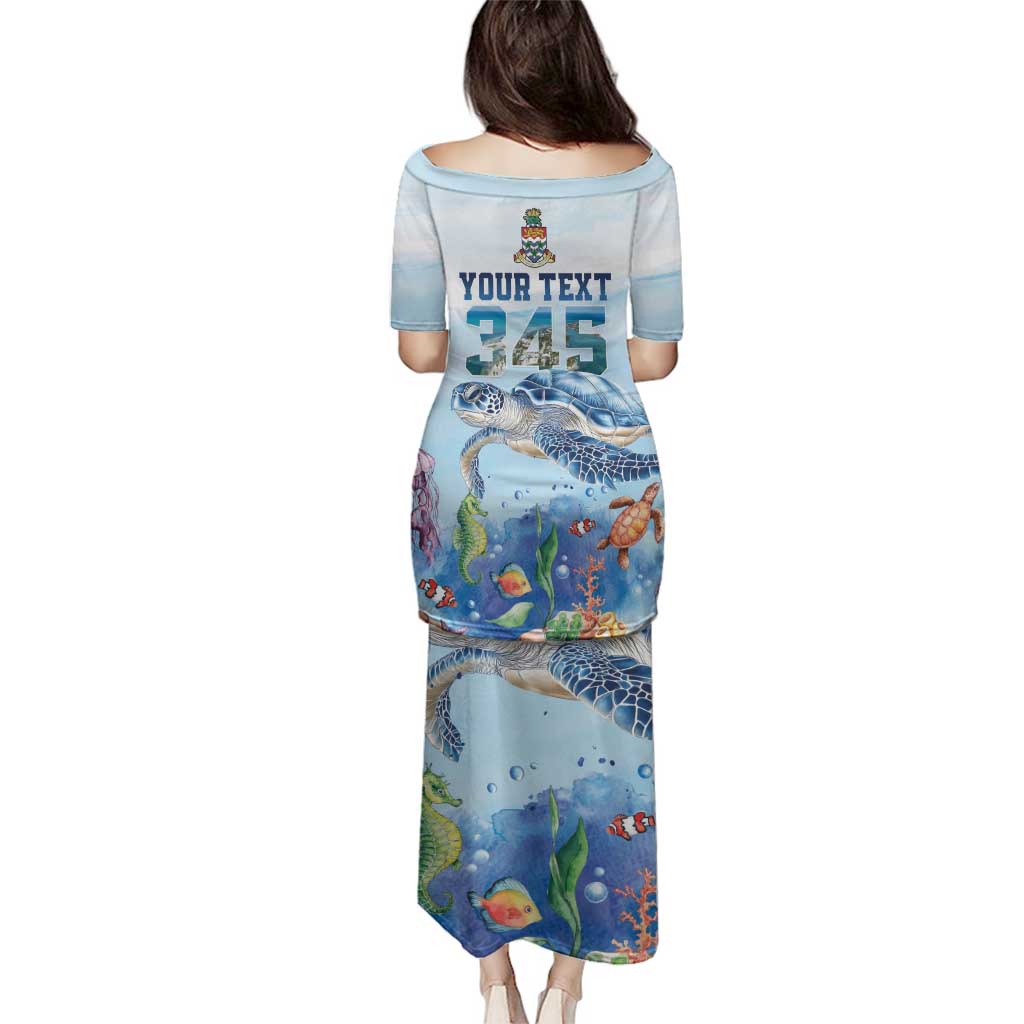 Personalized Cayman Islands 345 Family Matching Puletasi and Hawaiian Shirt Watercolor Turtle - Wonder Print Shop