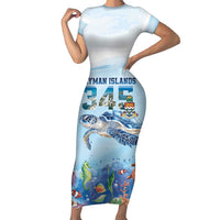 Personalized Cayman Islands 345 Family Matching Short Sleeve Bodycon Dress and Hawaiian Shirt Watercolor Turtle - Wonder Print Shop