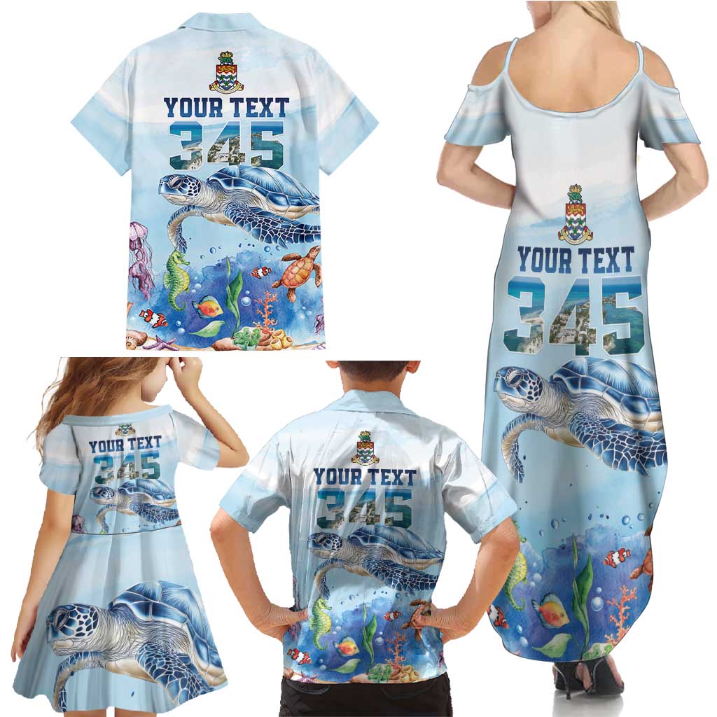 Personalized Cayman Islands 345 Family Matching Summer Maxi Dress and Hawaiian Shirt Watercolor Turtle - Wonder Print Shop