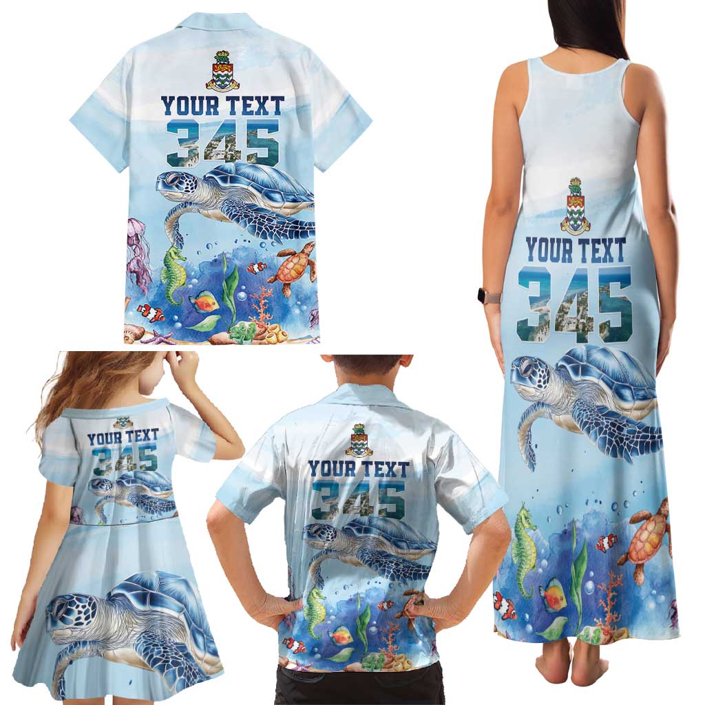 Personalized Cayman Islands 345 Family Matching Tank Maxi Dress and Hawaiian Shirt Watercolor Turtle - Wonder Print Shop