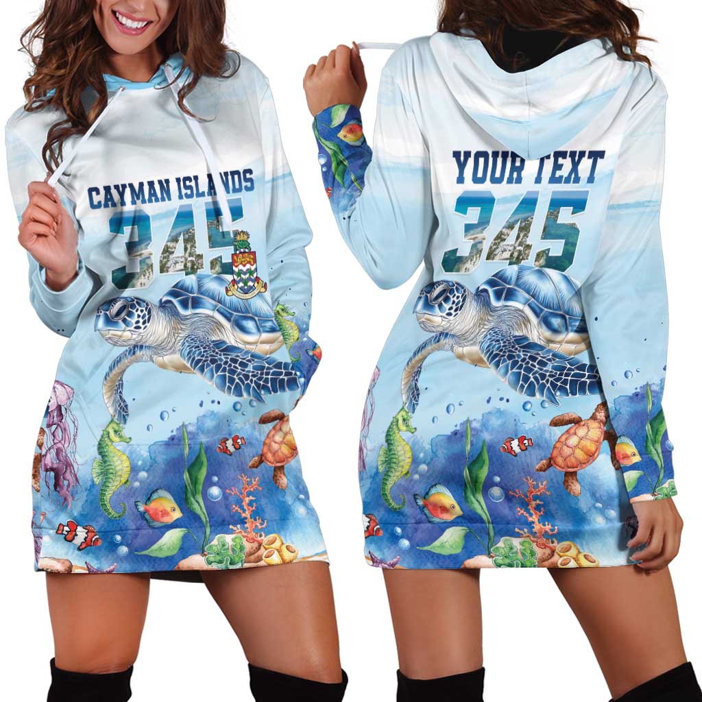 Personalized Cayman Islands 345 Hoodie Dress Watercolor Turtle - Wonder Print Shop