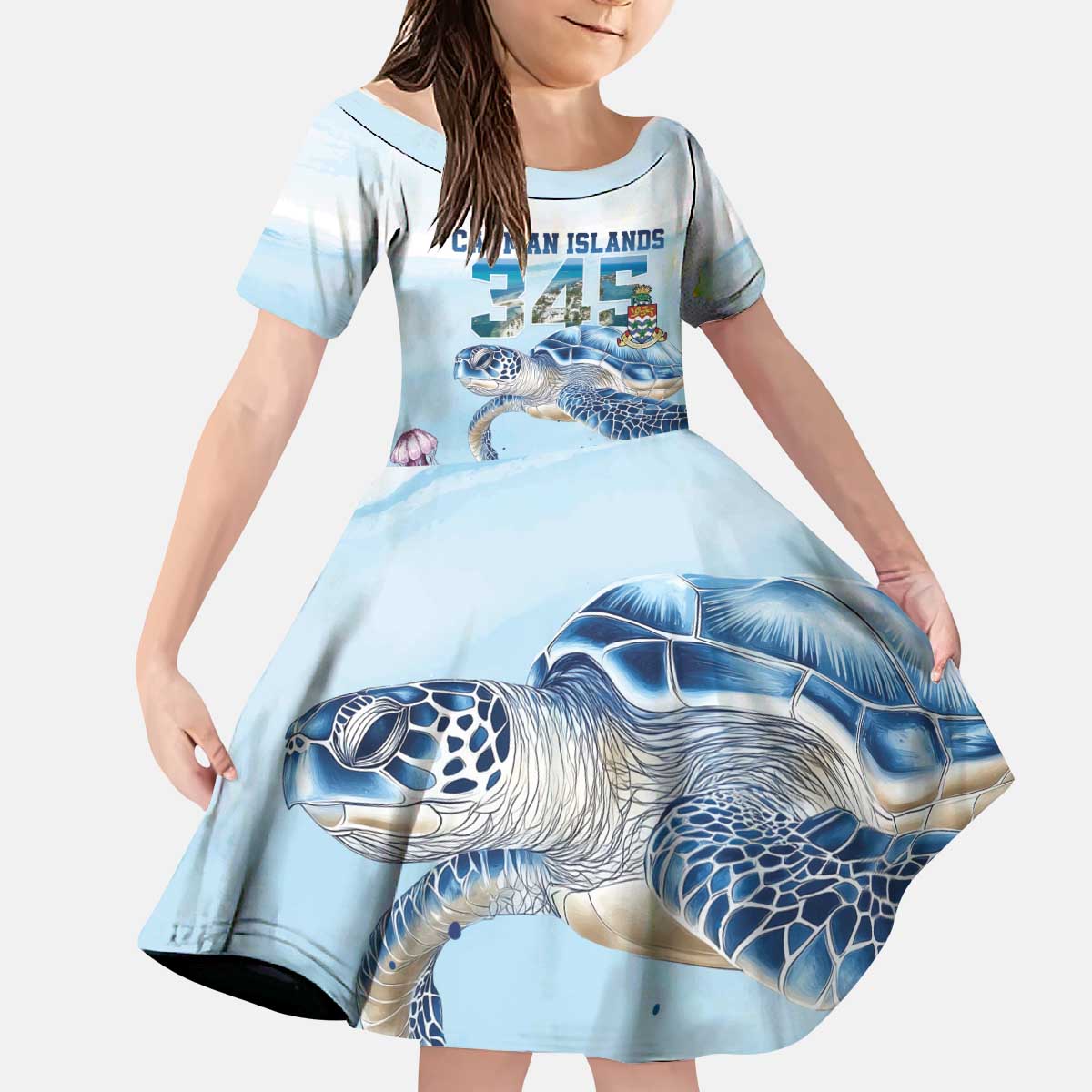 Personalized Cayman Islands 345 Kid Short Sleeve Dress Watercolor Turtle - Wonder Print Shop