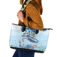 Personalized Cayman Islands 345 Leather Tote Bag Watercolor Turtle - Wonder Print Shop