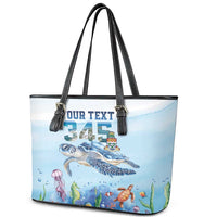 Personalized Cayman Islands 345 Leather Tote Bag Watercolor Turtle - Wonder Print Shop