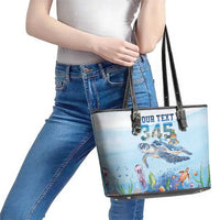 Personalized Cayman Islands 345 Leather Tote Bag Watercolor Turtle - Wonder Print Shop