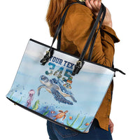 Personalized Cayman Islands 345 Leather Tote Bag Watercolor Turtle - Wonder Print Shop