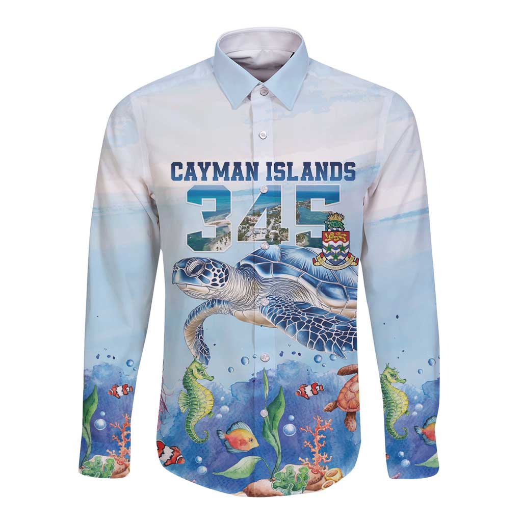 Personalized Cayman Islands 345 Long Sleeve Button Shirt Watercolor Turtle - Wonder Print Shop