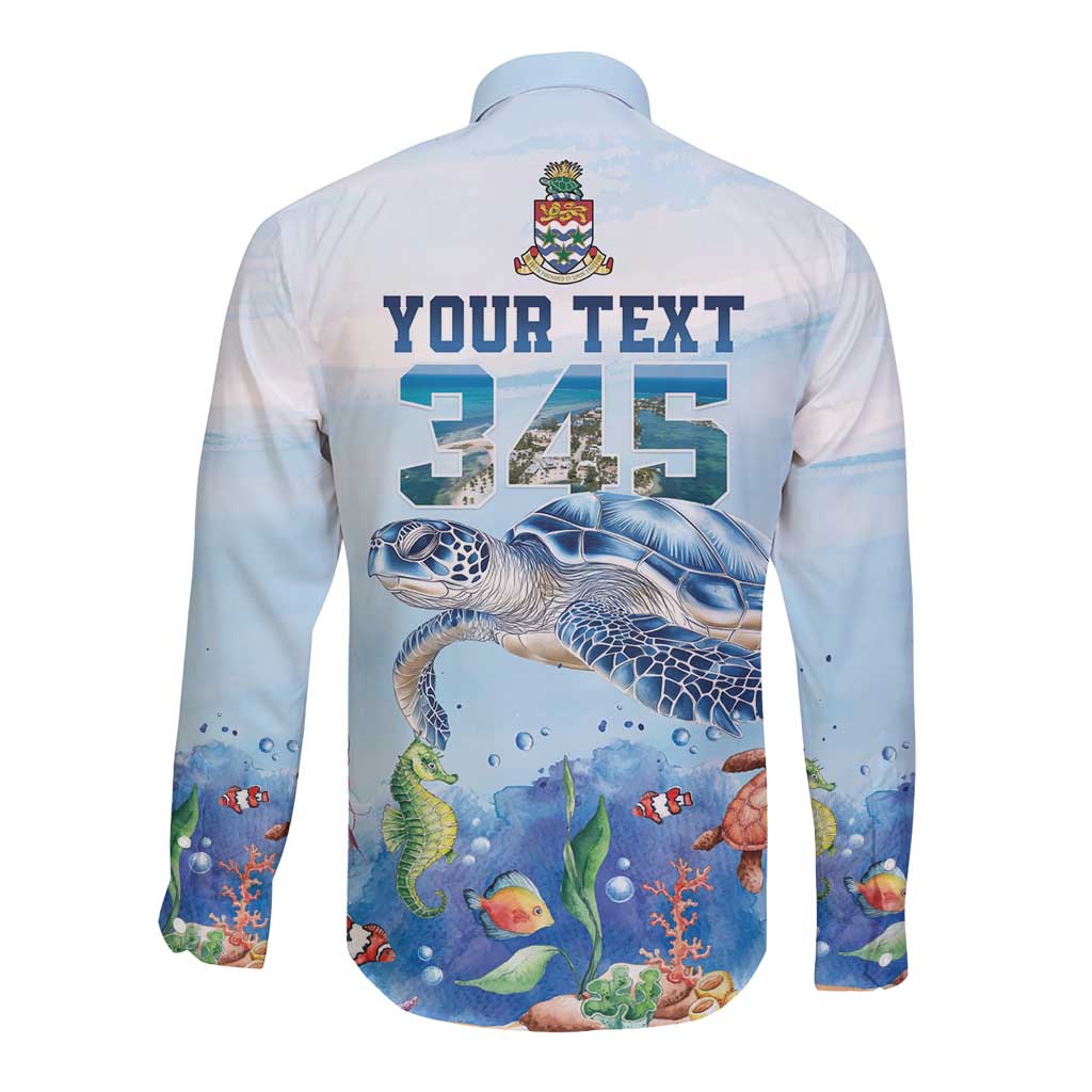 Personalized Cayman Islands 345 Long Sleeve Button Shirt Watercolor Turtle - Wonder Print Shop