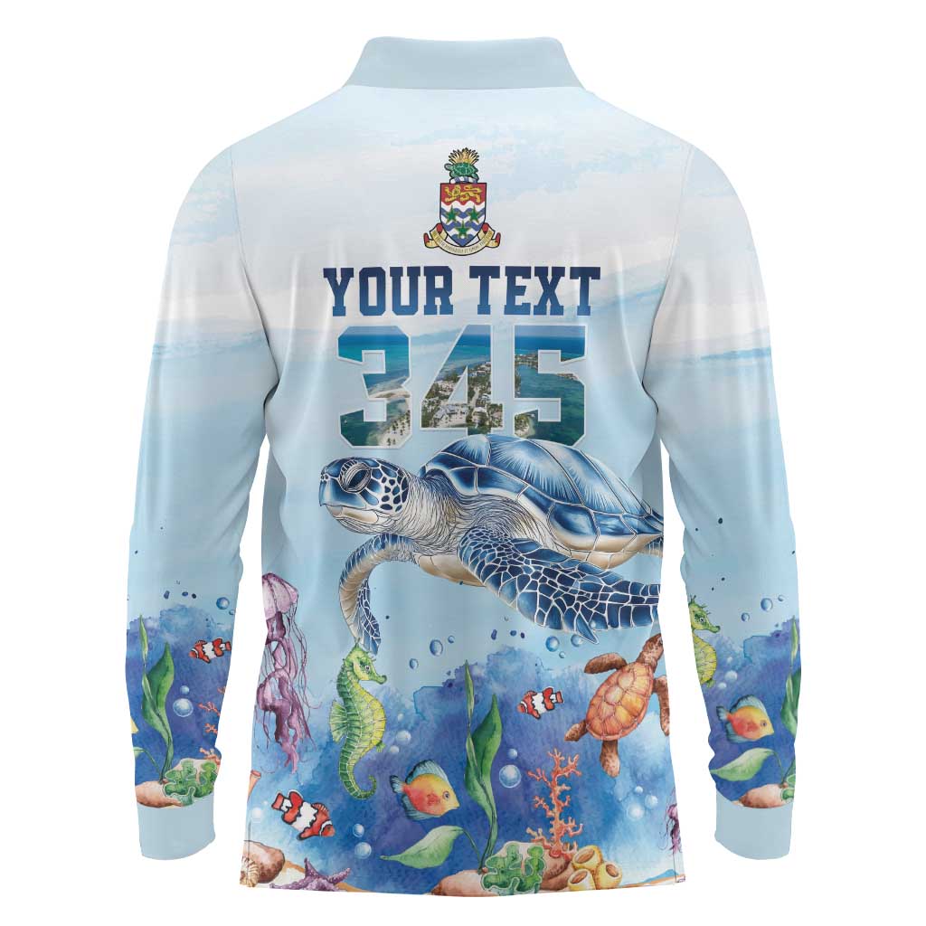 Personalized Cayman Islands 345 Long Sleeve Polo Shirt Watercolor Turtle - Wonder Print Shop