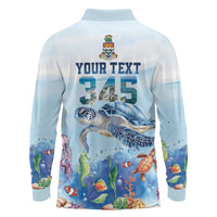Personalized Cayman Islands 345 Long Sleeve Polo Shirt Watercolor Turtle - Wonder Print Shop