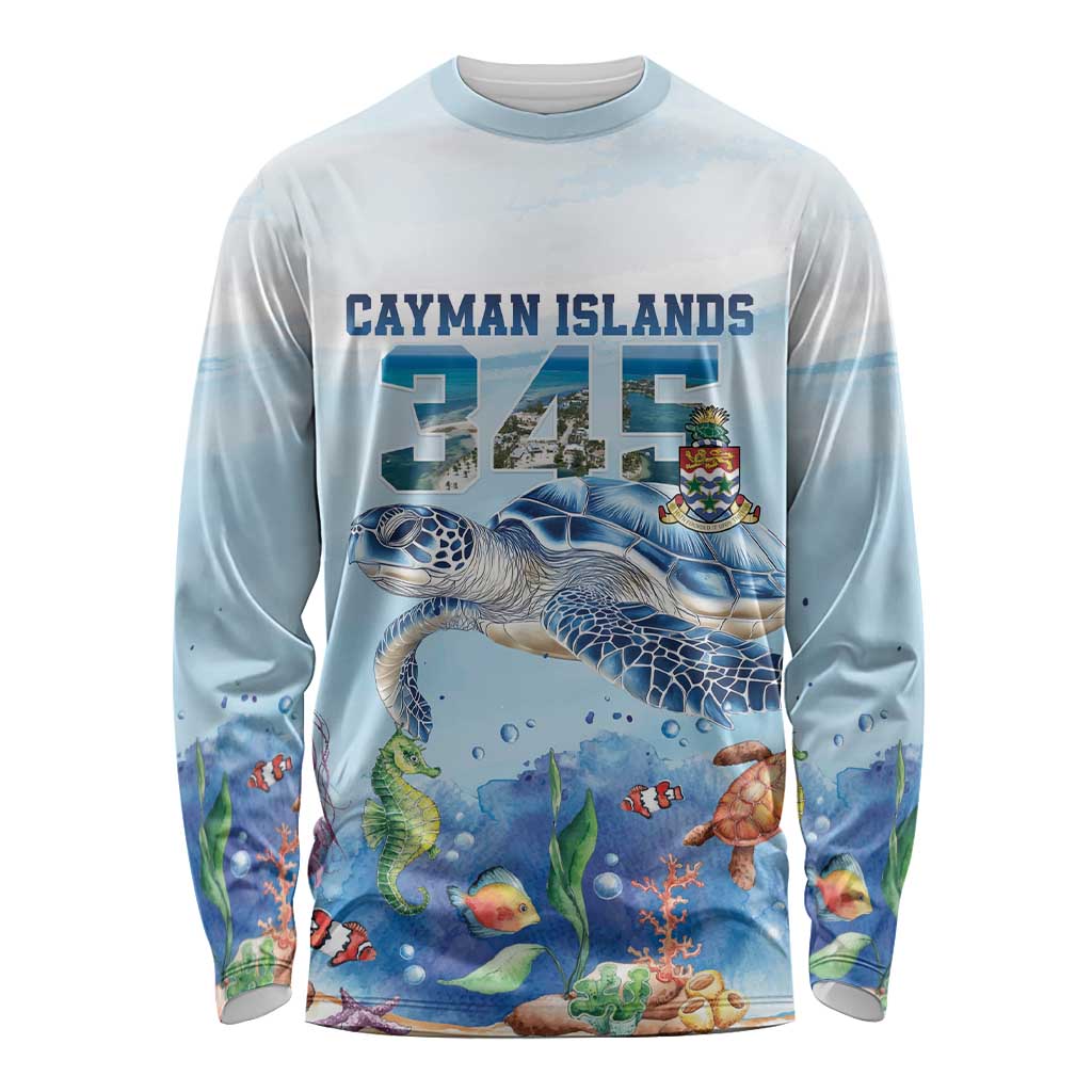 Personalized Cayman Islands 345 Long Sleeve Shirt Watercolor Turtle - Wonder Print Shop