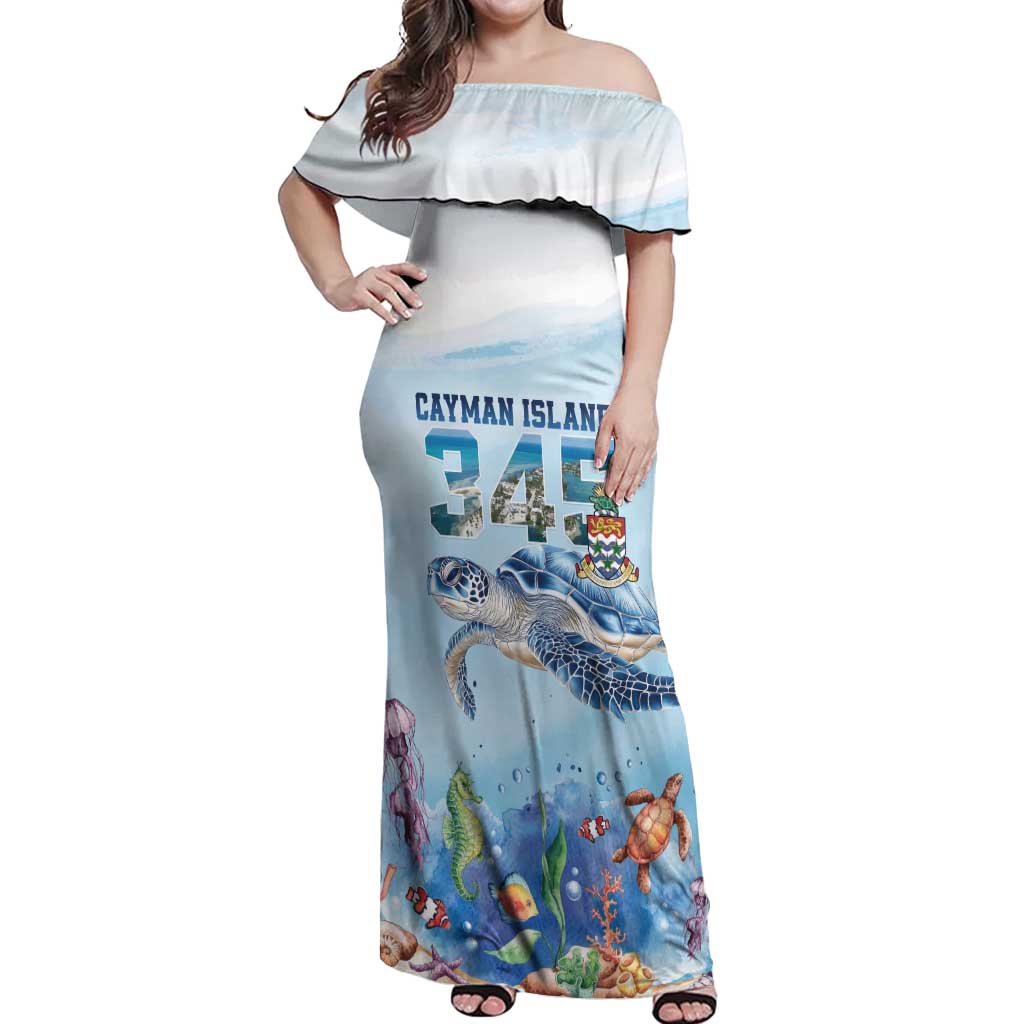 Personalized Cayman Islands 345 Off Shoulder Maxi Dress Watercolor Turtle - Wonder Print Shop