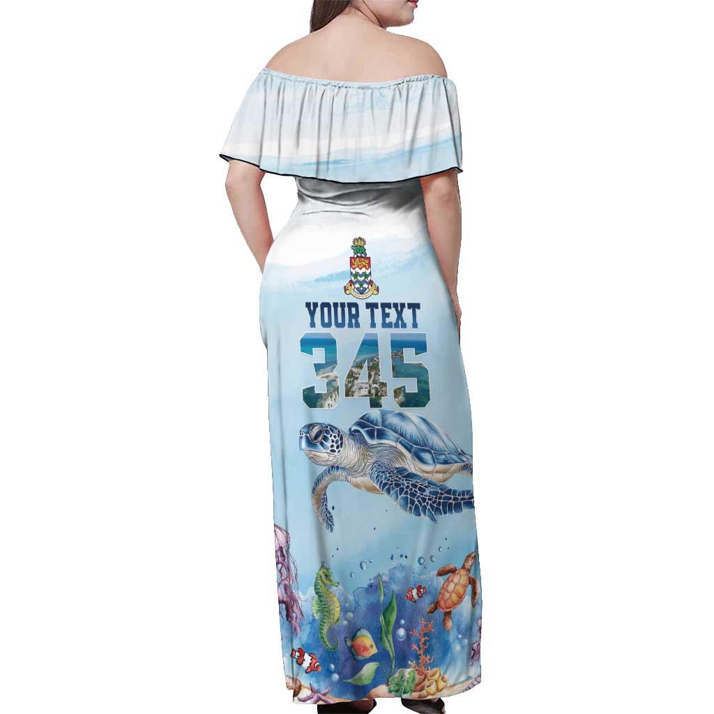 Personalized Cayman Islands 345 Off Shoulder Maxi Dress Watercolor Turtle - Wonder Print Shop
