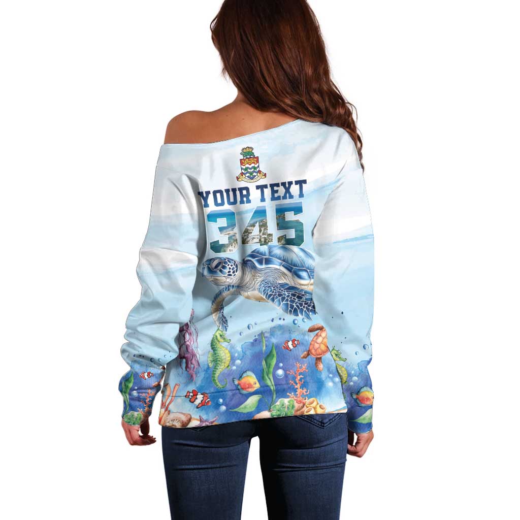 Personalized Cayman Islands 345 Off Shoulder Sweater Watercolor Turtle - Wonder Print Shop