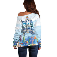 Personalized Cayman Islands 345 Off Shoulder Sweater Watercolor Turtle - Wonder Print Shop
