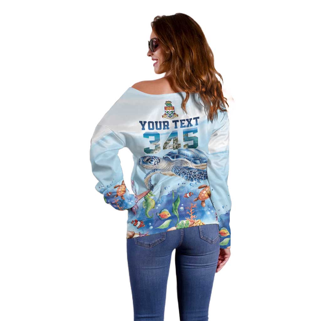 Personalized Cayman Islands 345 Off Shoulder Sweater Watercolor Turtle - Wonder Print Shop