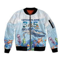 Personalized Cayman Islands 345 Sleeve Zip Bomber Jacket Watercolor Turtle - Wonder Print Shop