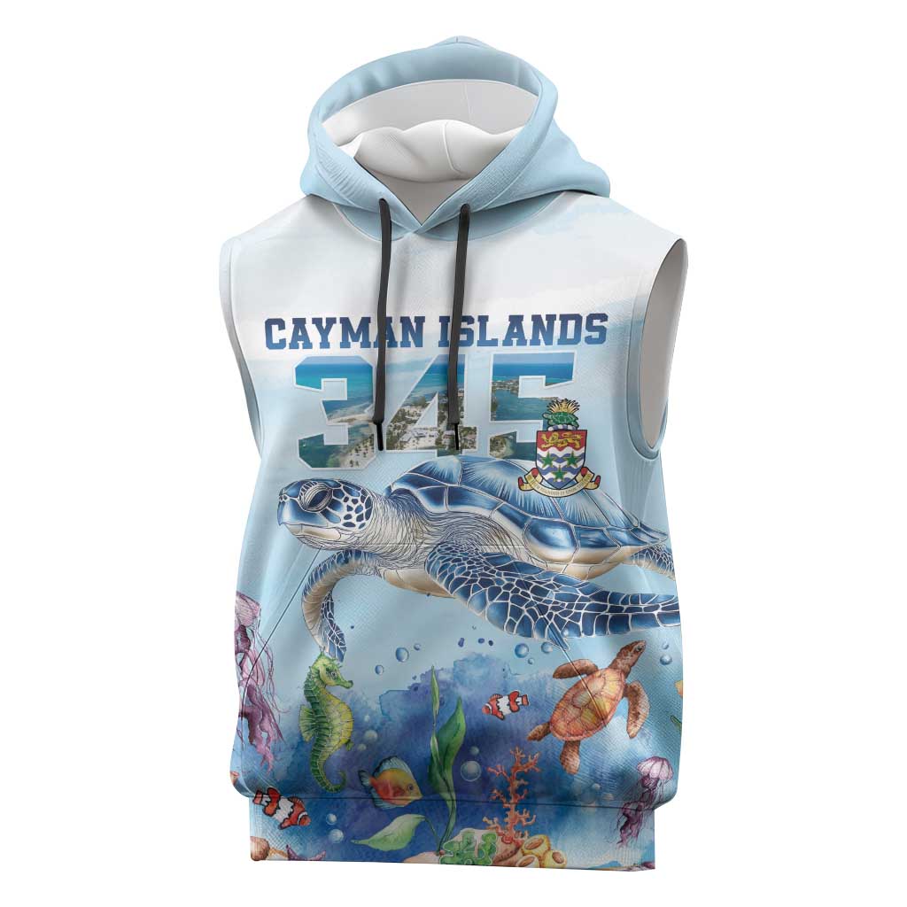 Personalized Cayman Islands 345 Sleeveless Hoodie Watercolor Turtle - Wonder Print Shop