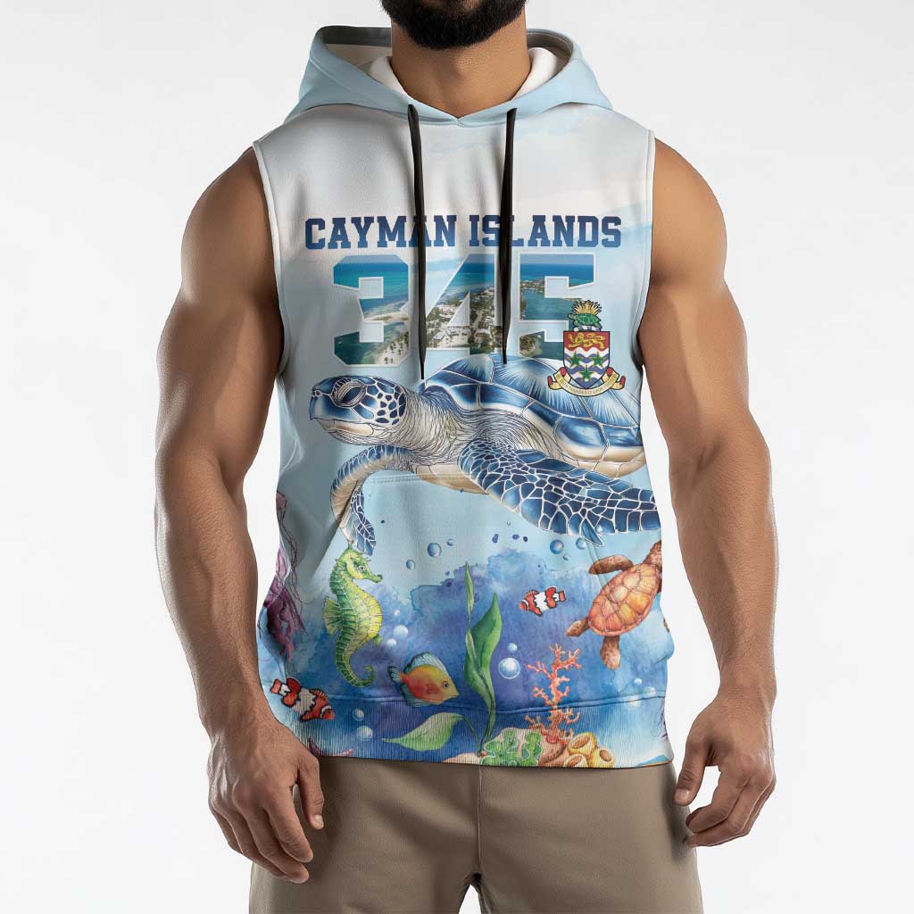 Personalized Cayman Islands 345 Sleeveless Hoodie Watercolor Turtle - Wonder Print Shop