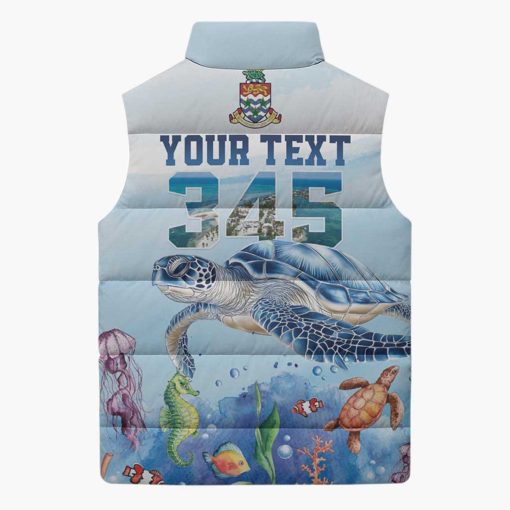 Personalized Cayman Islands 345 Sleeveless Puffer Jacket Watercolor Turtle - Wonder Print Shop