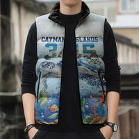 Personalized Cayman Islands 345 Sleeveless Puffer Jacket Watercolor Turtle - Wonder Print Shop