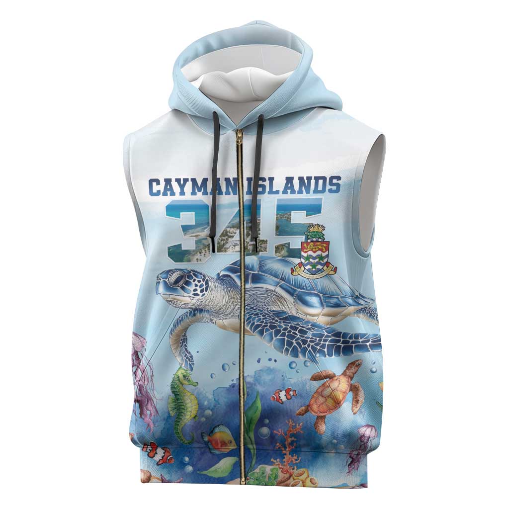 Personalized Cayman Islands 345 Sleeveless Zip Hoodie Watercolor Turtle - Wonder Print Shop