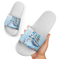 Personalized Cayman Islands 345 Slide Sandals Watercolor Turtle - Wonder Print Shop
