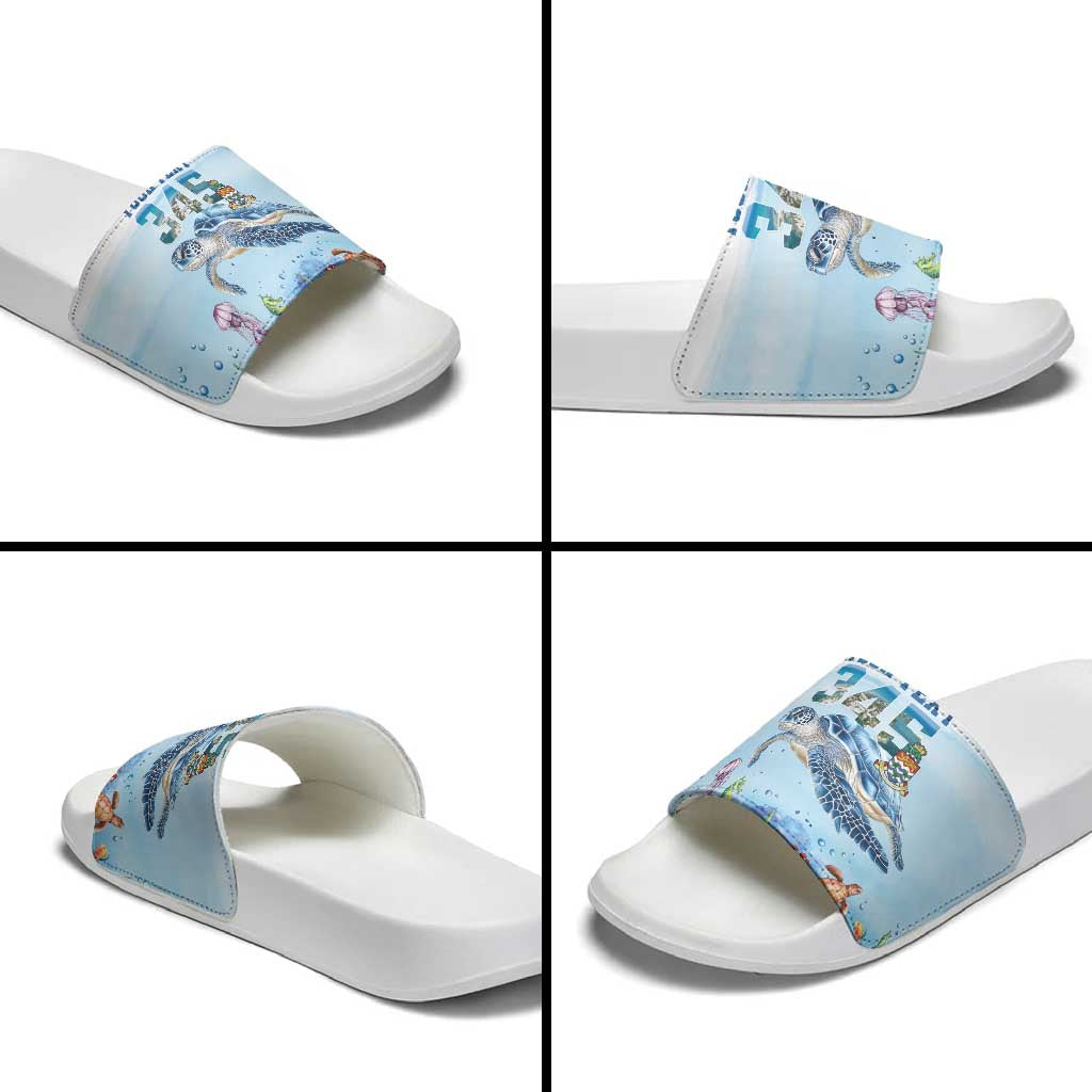 Personalized Cayman Islands 345 Slide Sandals Watercolor Turtle - Wonder Print Shop
