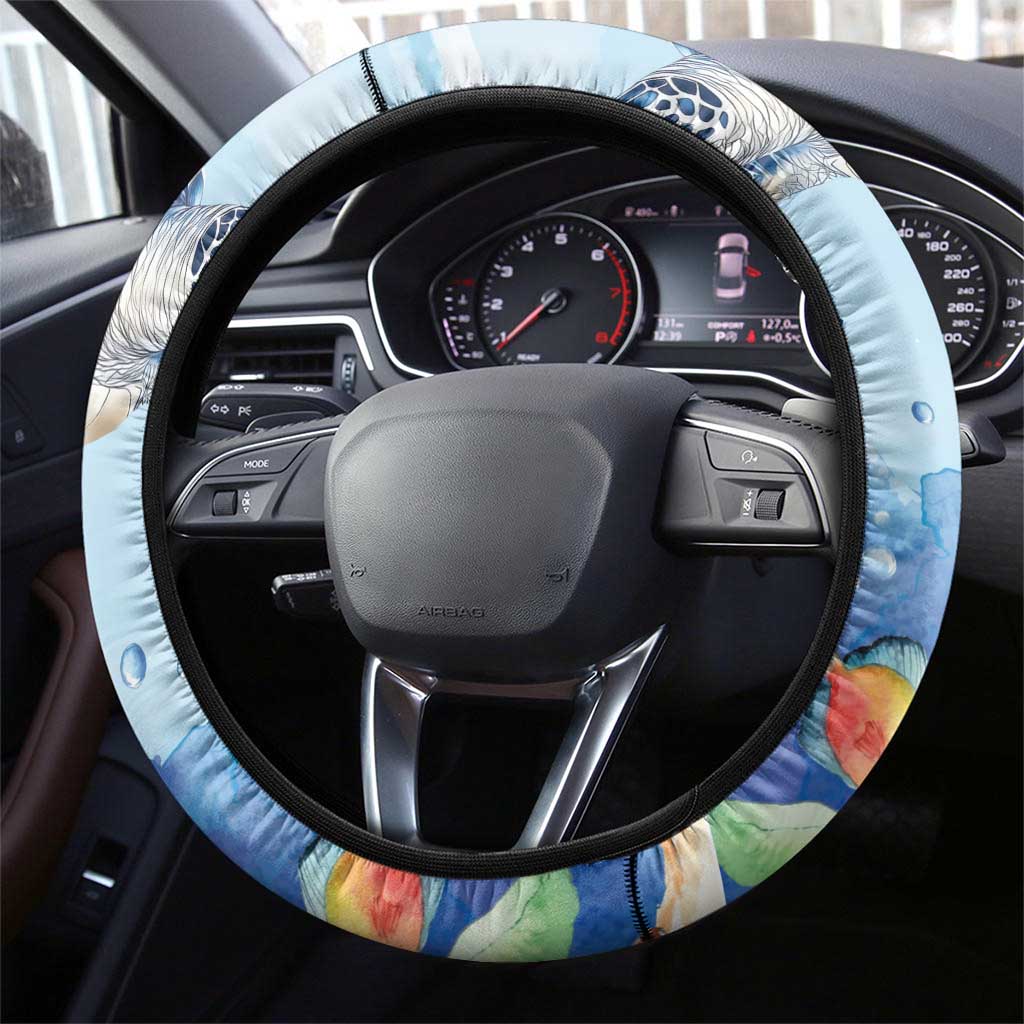 Cayman Islands 345 Steering Wheel Cover Watercolor Turtle - Wonder Print Shop