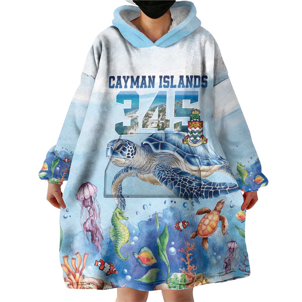 Personalized Cayman Islands 345 Wearable Blanket Hoodie Watercolor Turtle - Wonder Print Shop