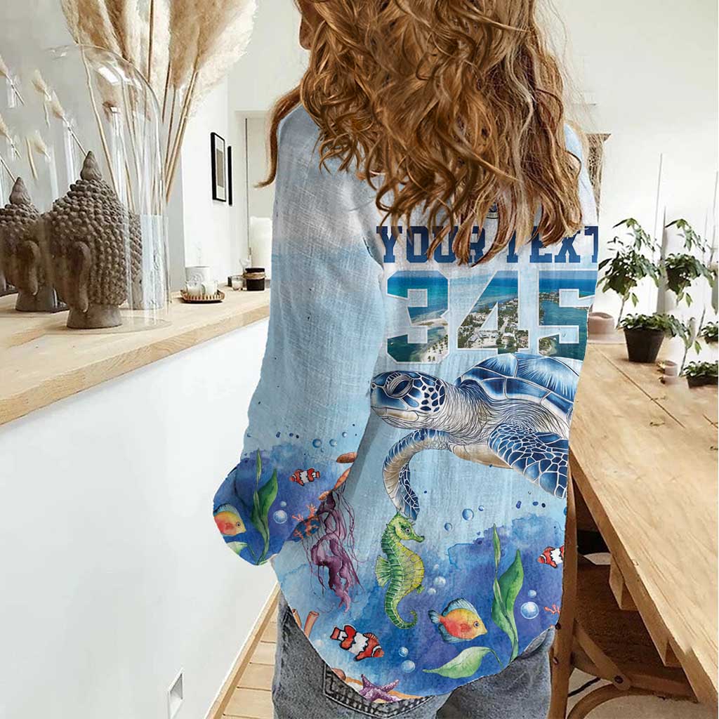 Personalized Cayman Islands 345 Women Casual Shirt Watercolor Turtle - Wonder Print Shop