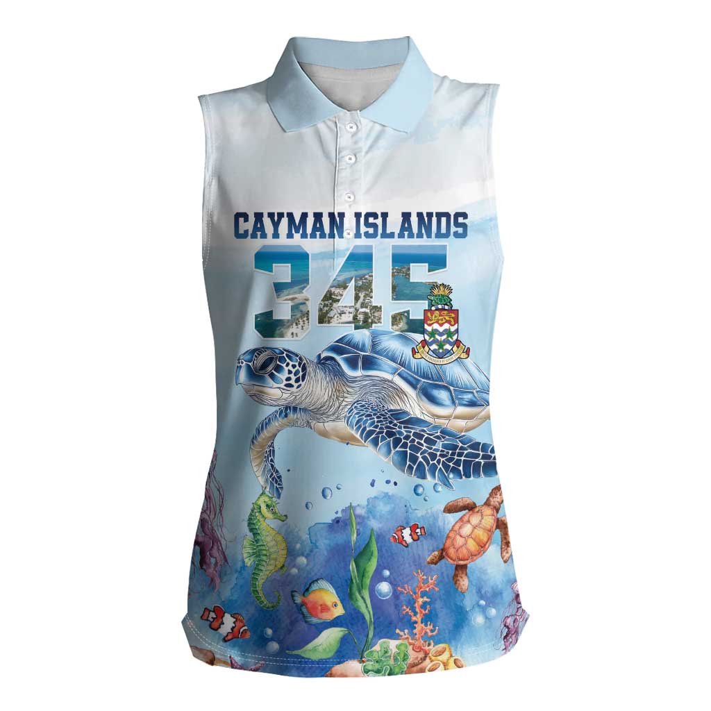Personalized Cayman Islands 345 Women Sleeveless Polo Shirt Watercolor Turtle - Wonder Print Shop
