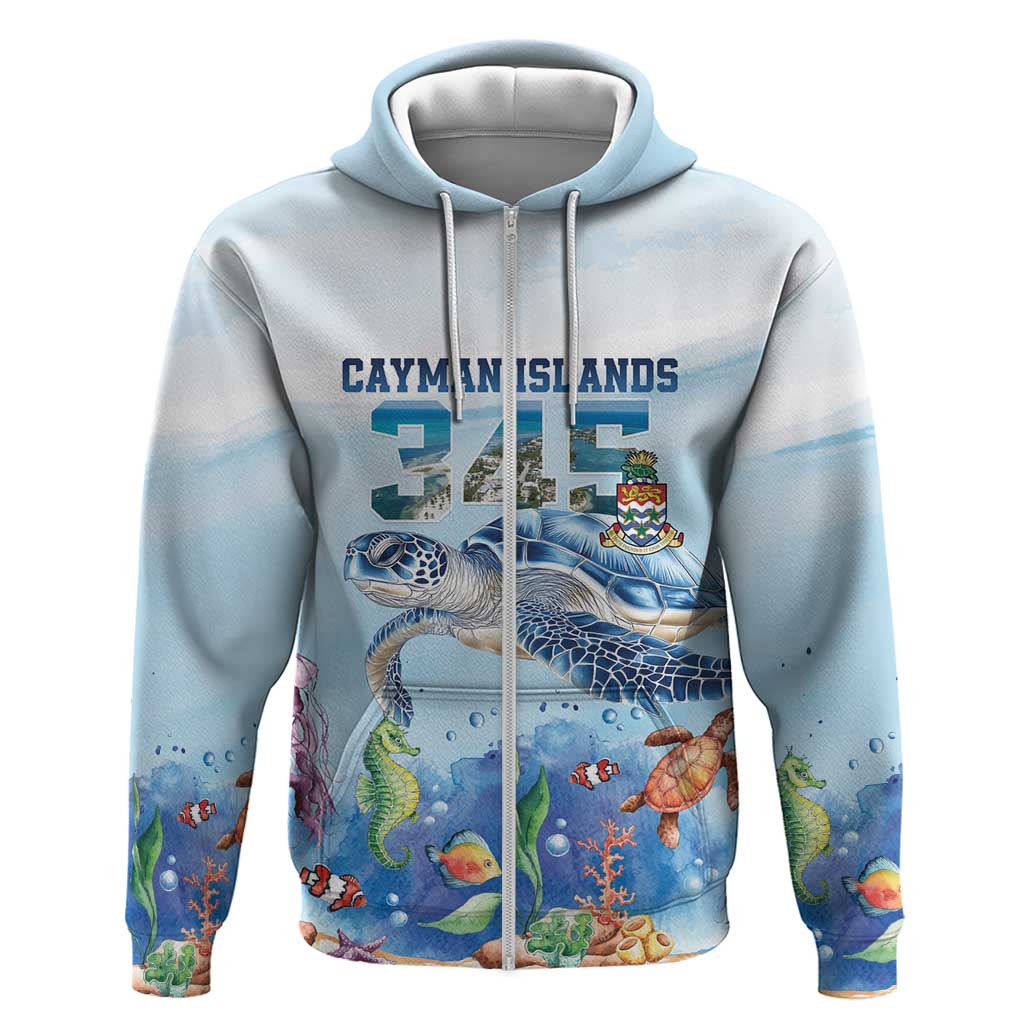 Personalized Cayman Islands 345 Zip Hoodie Watercolor Turtle - Wonder Print Shop