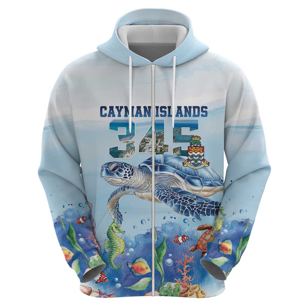 Personalized Cayman Islands 345 Zip Hoodie Watercolor Turtle - Wonder Print Shop