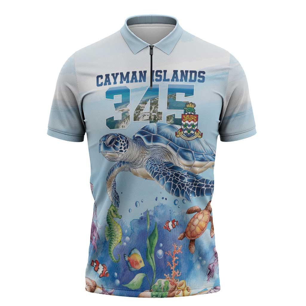 Personalized Cayman Islands 345 Zipper Polo Shirt Watercolor Turtle - Wonder Print Shop