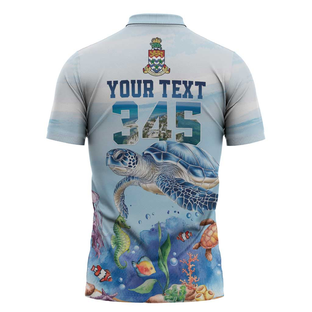 Personalized Cayman Islands 345 Zipper Polo Shirt Watercolor Turtle - Wonder Print Shop