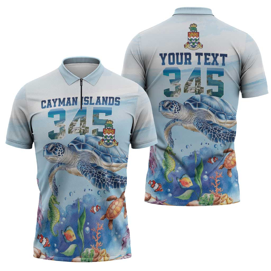 Personalized Cayman Islands 345 Zipper Polo Shirt Watercolor Turtle - Wonder Print Shop