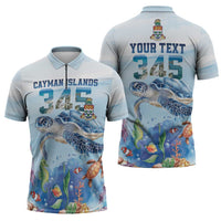 Personalized Cayman Islands 345 Zipper Polo Shirt Watercolor Turtle - Wonder Print Shop
