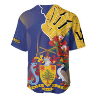 Barbados Coat Of Arms Baseball Jersey With Dwarf Poinciana Flowers - Wonder Print Shop