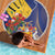 Barbados Coat Of Arms Beach Blanket With Dwarf Poinciana Flowers - Wonder Print Shop